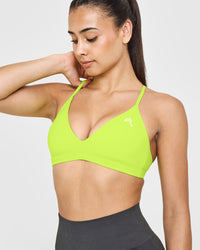 EasyLiftâ„¢ Ultra Minimal V Neck Bralette with White Logo | Charged Lime Green