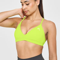 EasyLiftâ„¢ Ultra Minimal V Neck Bralette with White Logo | Charged Lime Green