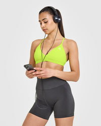 EasyLiftâ„¢ Ultra Minimal V Neck Bralette with White Logo | Charged Lime Green