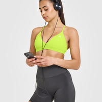 EasyLiftâ„¢ Ultra Minimal V Neck Bralette with White Logo | Charged Lime Green