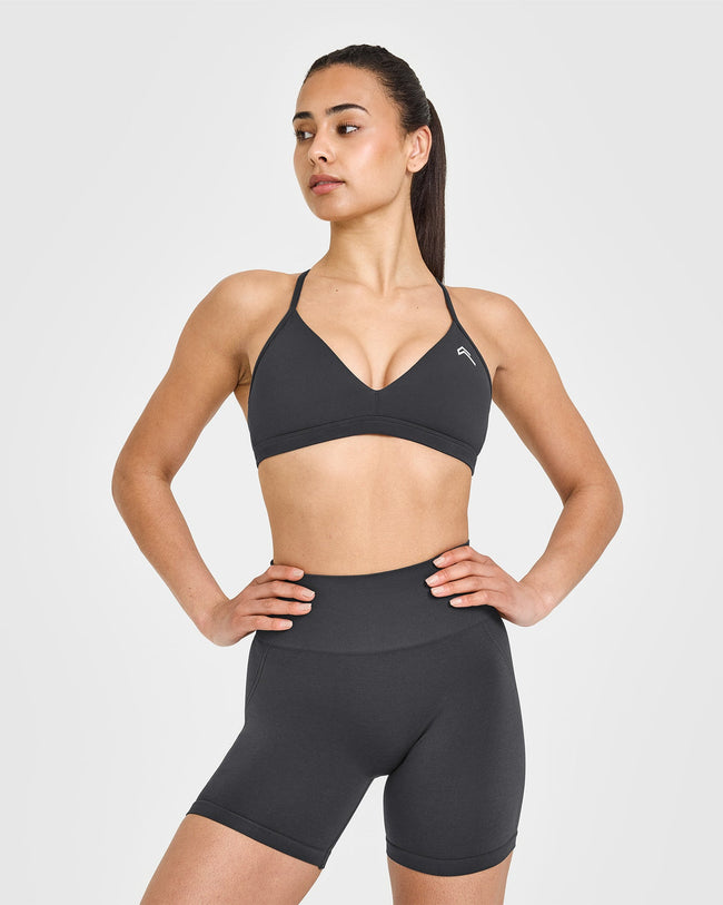 EasyLiftâ„¢ Ultra Minimal V Neck Bralette with White Logo | Coal