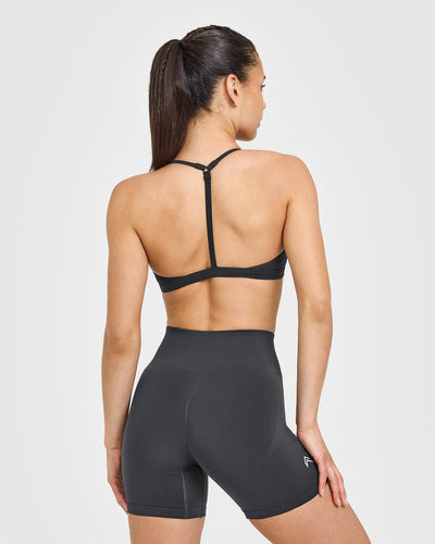 EasyLiftâ„¢ Ultra Minimal V Neck Bralette with White Logo | Coal