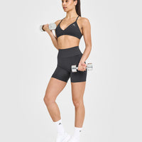 EasyLiftâ„¢ Ultra Minimal V Neck Bralette with White Logo | Coal