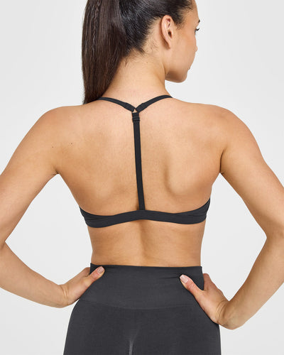 EasyLiftâ„¢ Ultra Minimal V Neck Bralette with White Logo | Coal