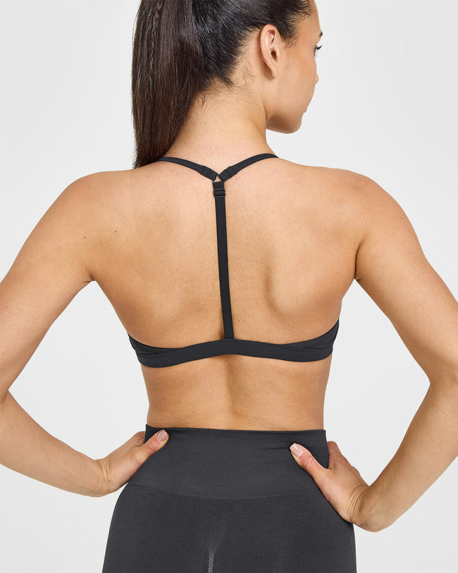 EasyLiftâ„¢ Ultra Minimal V Neck Bralette with White Logo | Coal