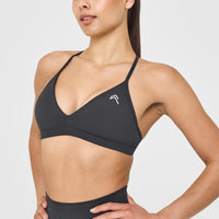 EasyLiftâ„¢ Ultra Minimal V Neck Bralette with White Logo | Coal