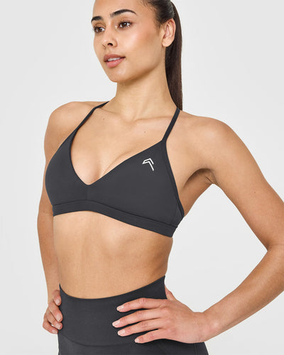 EasyLiftâ„¢ Ultra Minimal V Neck Bralette with White Logo | Coal