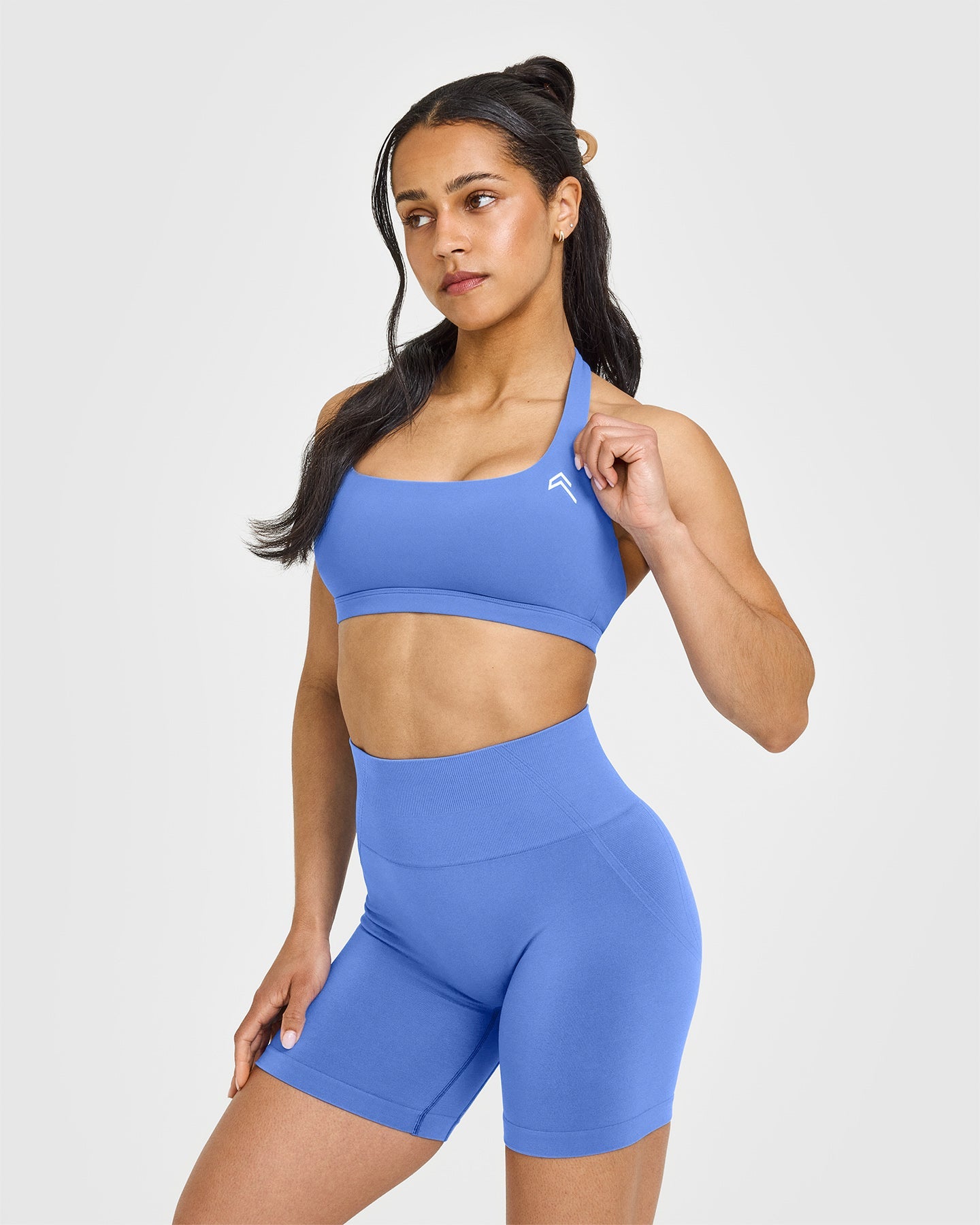 EasyLiftâ„¢ Halter Bralette with White Logo | Glaucous Blue