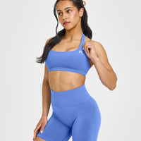 EasyLiftâ„¢ Halter Bralette with White Logo | Glaucous Blue
