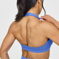 EasyLiftâ„¢ Halter Bralette with White Logo | Glaucous Blue