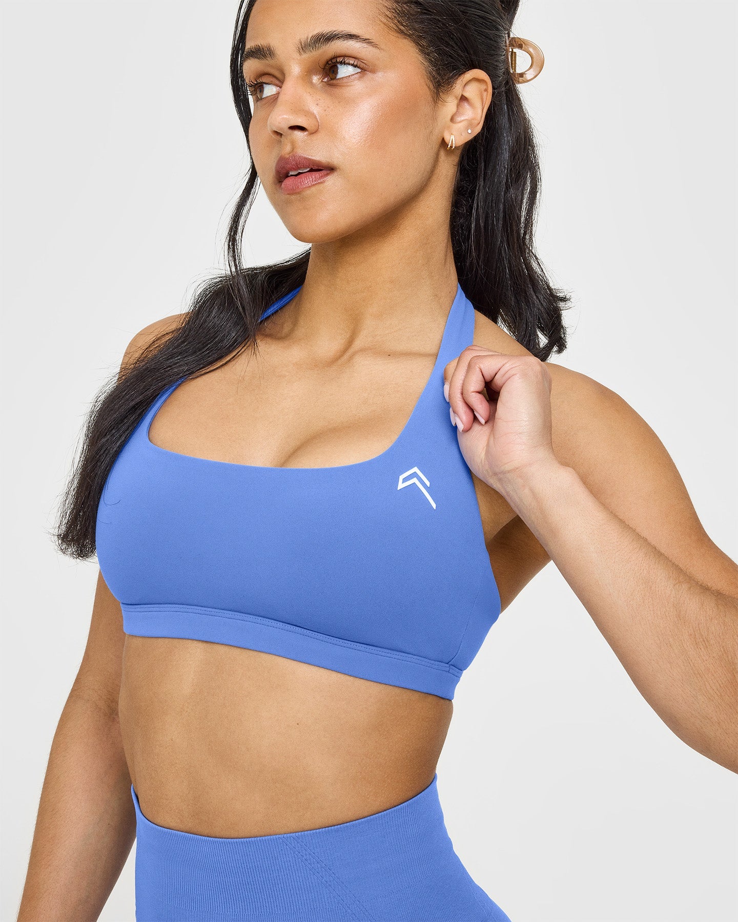 EasyLiftâ„¢ Halter Bralette with White Logo | Glaucous Blue