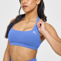 EasyLiftâ„¢ Halter Bralette with White Logo | Glaucous Blue