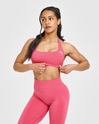 EasyLiftâ„¢ Halter Bralette with White Logo | Velvet Pink