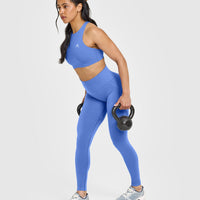 EasyLiftâ„¢ High Neck Sports Bra with White Logo | Glaucous Blue