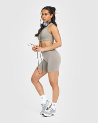 EasyLiftâ„¢ High Neck Sports Bra with White Logo | Warm Sand