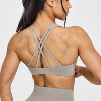 EasyLiftâ„¢ High Neck Sports Bra with White Logo | Warm Sand
