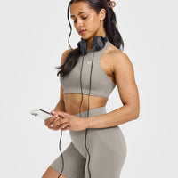 EasyLiftâ„¢ High Neck Sports Bra with White Logo | Warm Sand