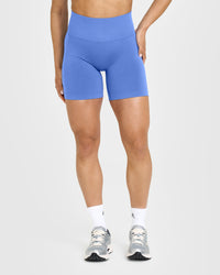 Effortless Seamless Shorts with White Logo | Glaucous Blue