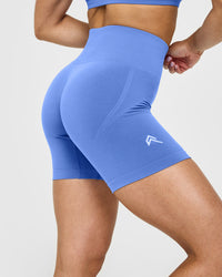 Effortless Seamless Shorts with White Logo | Glaucous Blue