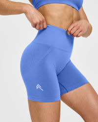 Effortless Seamless Shorts with White Logo | Glaucous Blue
