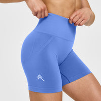 Effortless Seamless Shorts with White Logo | Glaucous Blue
