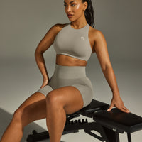 Effortless Seamless Shorts with White Logo | Warm Sand