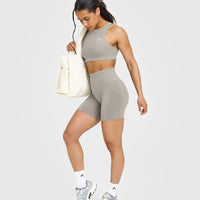 Effortless Seamless Shorts with White Logo | Warm Sand