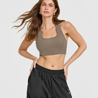 Mellow™ Rib Square Neck Bra | Moss Brown