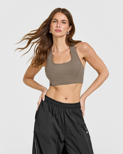 Mellow™ Rib Square Neck Bra | Moss Brown