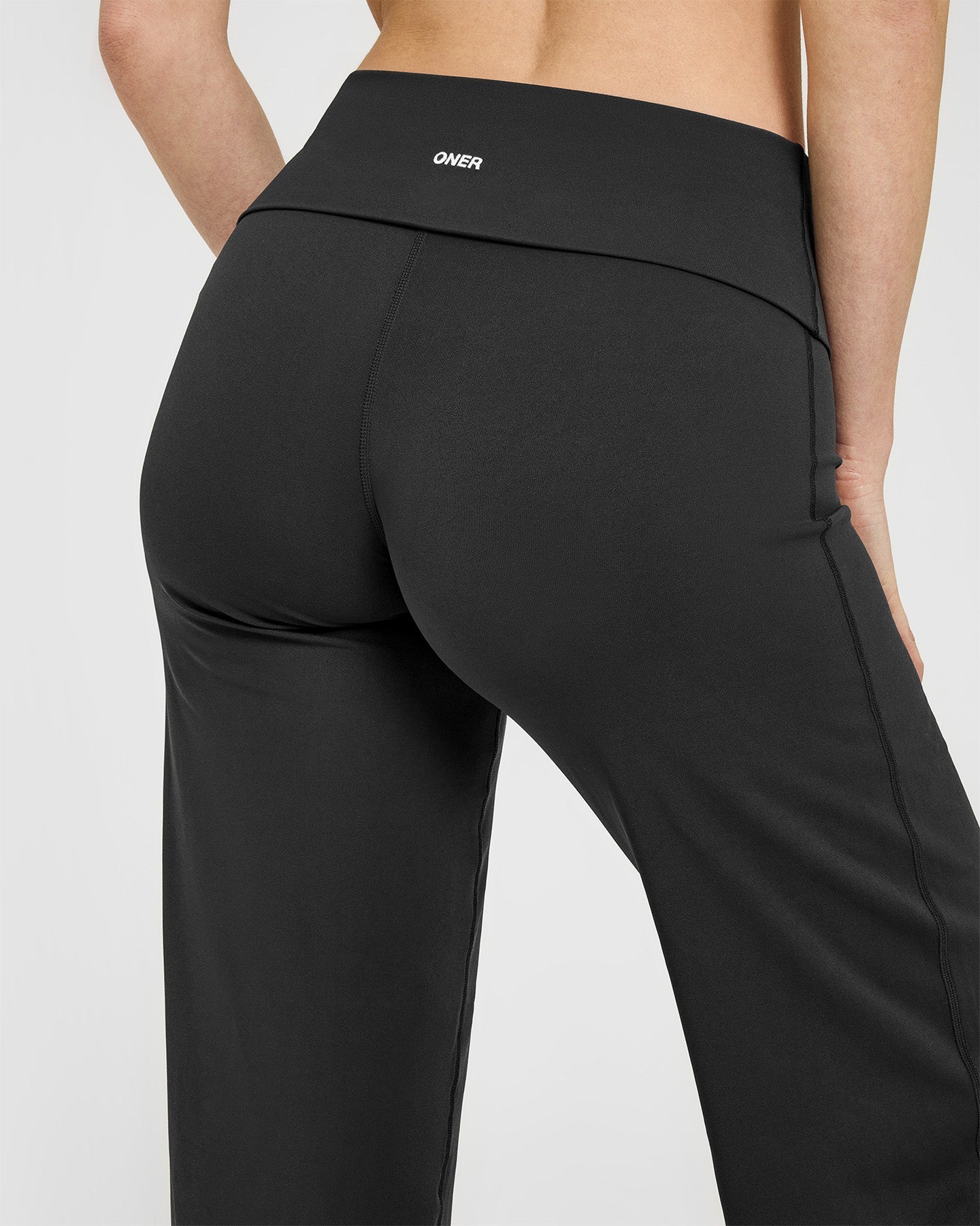 SoftMotion™ Fold Over Straight Leg Bottoms with White Logo | Soft Black