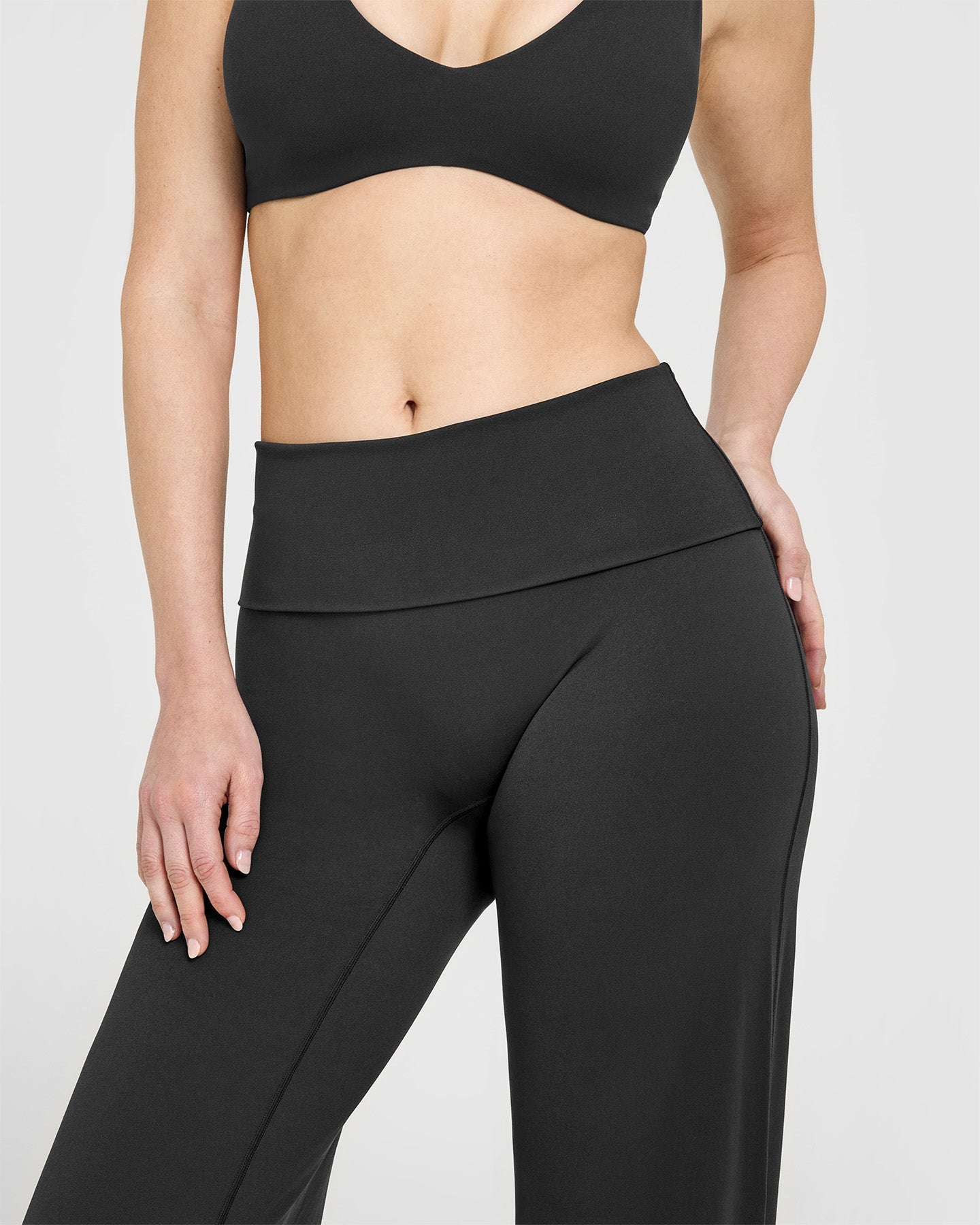 SoftMotion™ Fold Over Straight Leg Bottoms with White Logo | Soft Black