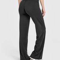 SoftMotion™ Fold Over Straight Leg Bottoms with White Logo | Soft Black