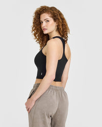 Cotton Fitted Mid Vest | Black