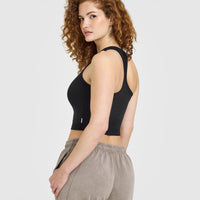 Cotton Fitted Mid Vest | Black