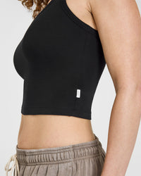 Cotton Fitted Mid Vest | Black