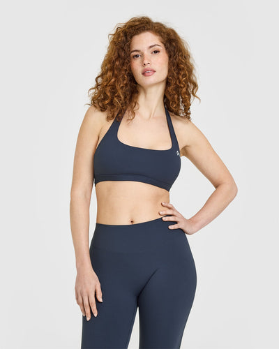 EasyLiftâ„¢ Halter Bralette with White Logo | True Blue