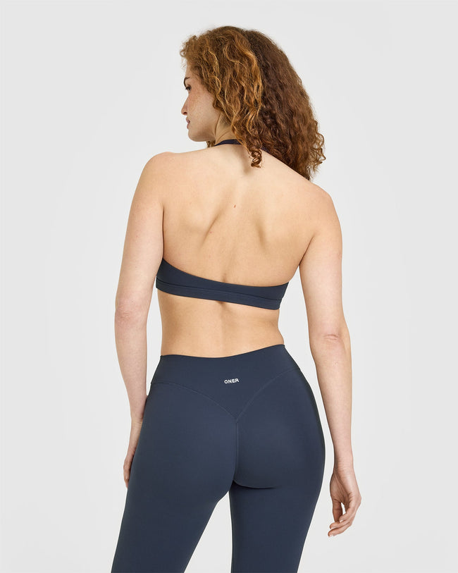 EasyLiftâ„¢ Halter Bralette with White Logo | True Blue