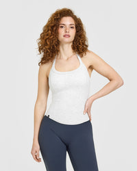 Mellow™ Rib Halter Neck Vest with Built in Bra Shelf | Light Grey Marl