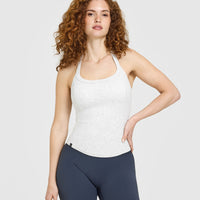 Mellow™ Rib Halter Neck Vest with Built in Bra Shelf | Light Grey Marl