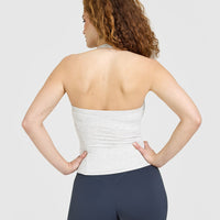 Mellow™ Rib Halter Neck Vest with Built in Bra Shelf | Light Grey Marl