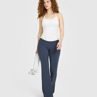 Mellow™ Rib Halter Neck Vest with Built in Bra Shelf | Light Grey Marl