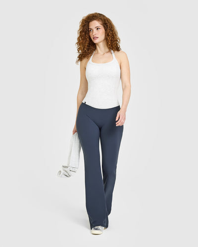 Mellow™ Rib Halter Neck Vest with Built in Bra Shelf | Light Grey Marl