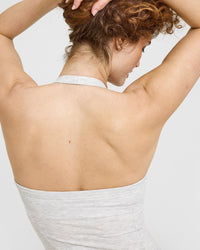 Mellow™ Rib Halter Neck Vest with Built in Bra Shelf | Light Grey Marl