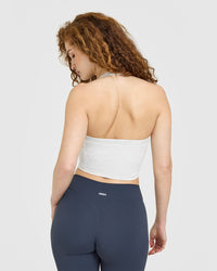 Mellow™ Rib Halter Neck Mid Vest with Built in Bra Shelf | Light Grey Marl