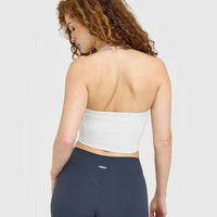 Mellow™ Rib Halter Neck Mid Vest with Built in Bra Shelf | Light Grey Marl