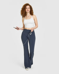 Mellow™ Rib Halter Neck Mid Vest with Built in Bra Shelf | Light Grey Marl