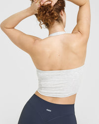 Mellow™ Rib Halter Neck Mid Vest with Built in Bra Shelf | Light Grey Marl