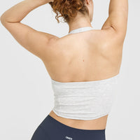 Mellow™ Rib Halter Neck Mid Vest with Built in Bra Shelf | Light Grey Marl