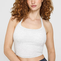 Mellow™ Rib Halter Neck Mid Vest with Built in Bra Shelf | Light Grey Marl
