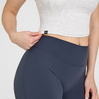 Mellow™ Rib Halter Neck Mid Vest with Built in Bra Shelf | Light Grey Marl